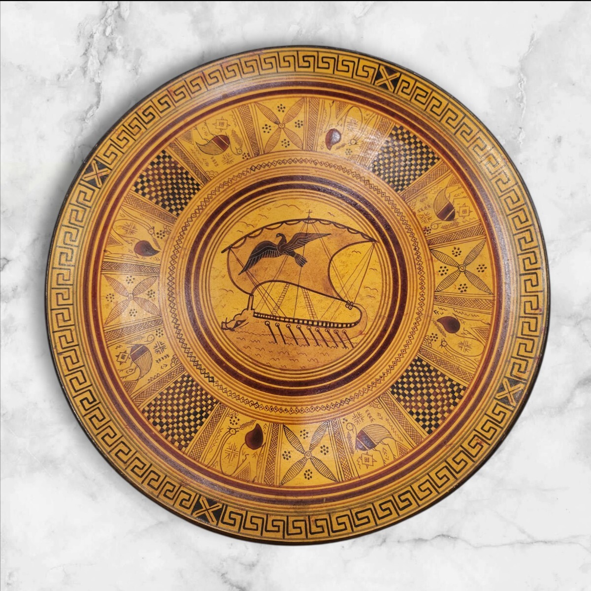 ギリシャ 陶器皿 壁掛け 幾何学模様 幾何学様式時代の手工芸品のレプリカ アンティーク ヴィンテージ インテリア Greece 拍卖