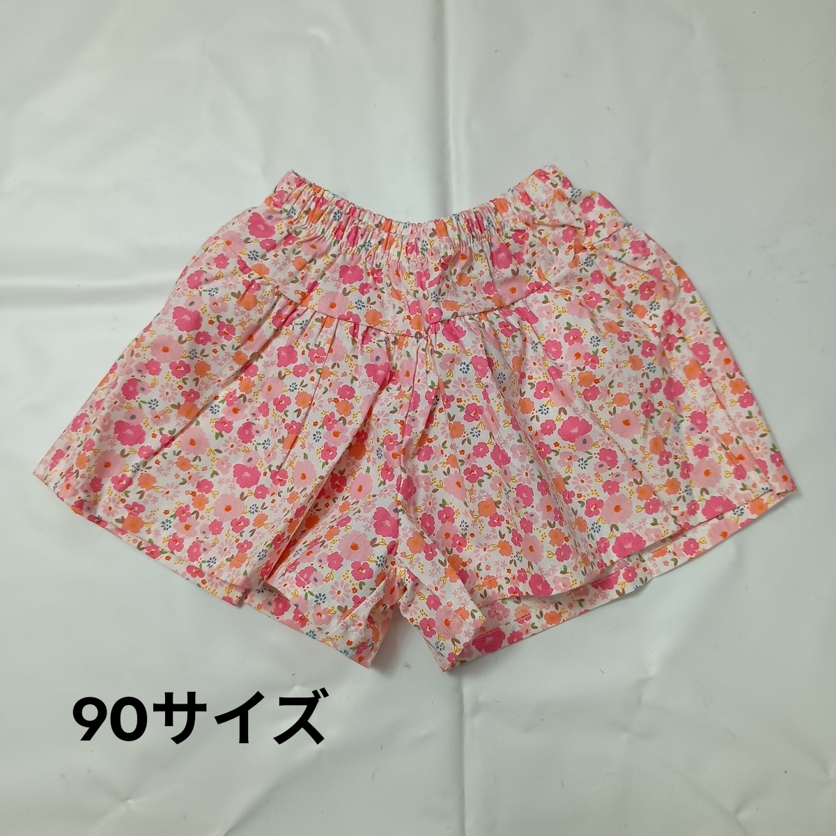 【未使用】90 幼児服 ベビー服 子供服 キュロット 花柄 夏服 シンプル ウエスト 総ゴム拍卖
