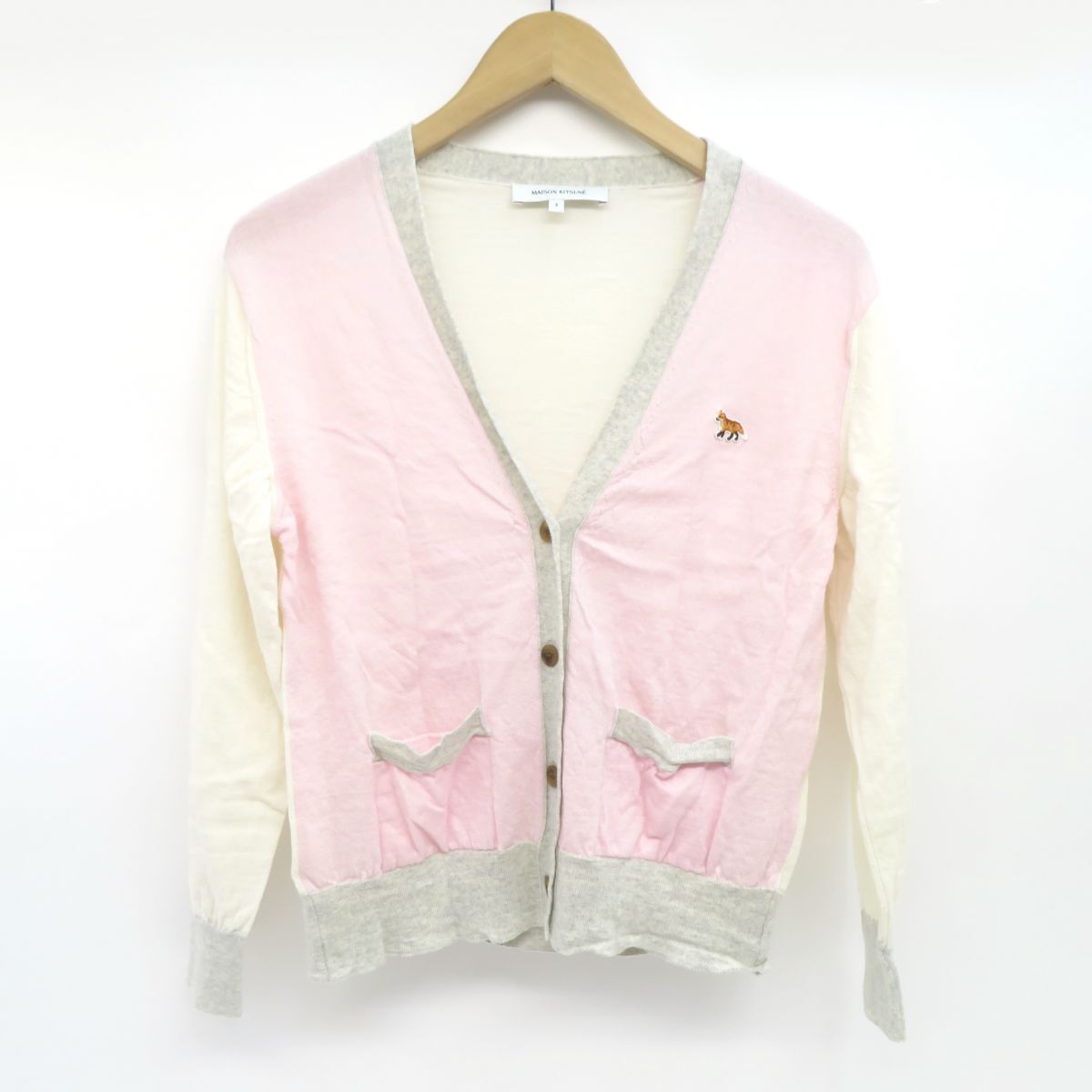 139 MAISON KITSUNE メゾンキツネ ベイビー フォックス パッチ カラーブロック カーディガン Sサイズ MW00505KT1036 レディース ※中古拍卖