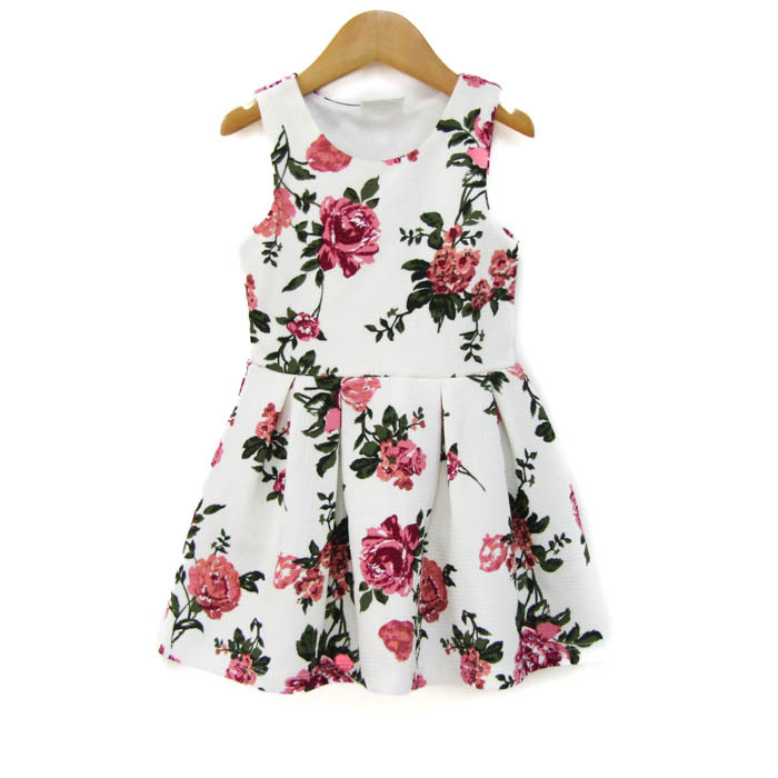 ビューティーズ ワンピース トップス ノースリーブ 花柄 ドレス キッズ 女の子用 3Tサイズ 白×ピンク×緑 BEAUTEES拍卖