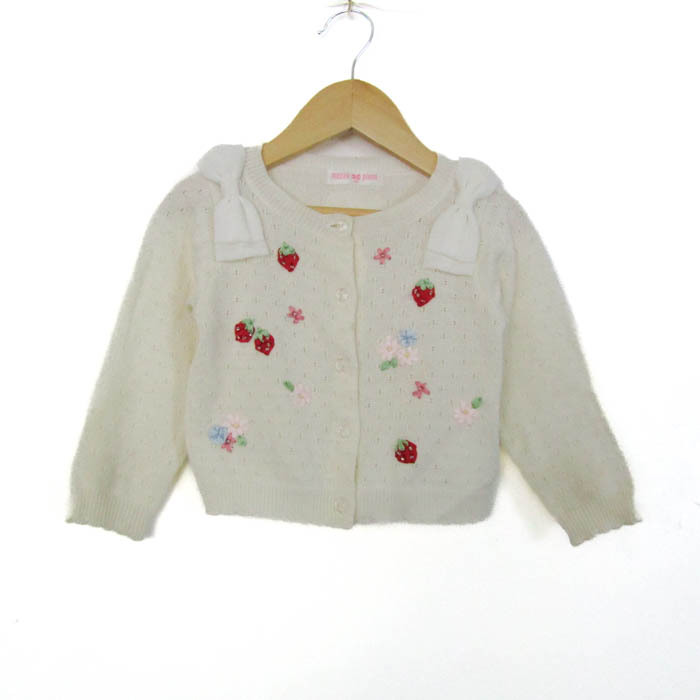 メゾピアノ カーディガン トップス 長袖 リボン イチゴ柄 ベビー 女の子用 SS(90-100cm)サイズ ホワイト Mezzo Piano拍卖