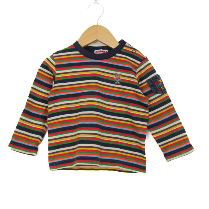 ミキハウス 長袖Tシャツ トップス ボーダー柄 日本製 ベビー 男の子用 90サイズ 紺×黄×赤 MIKIHOUSE拍卖