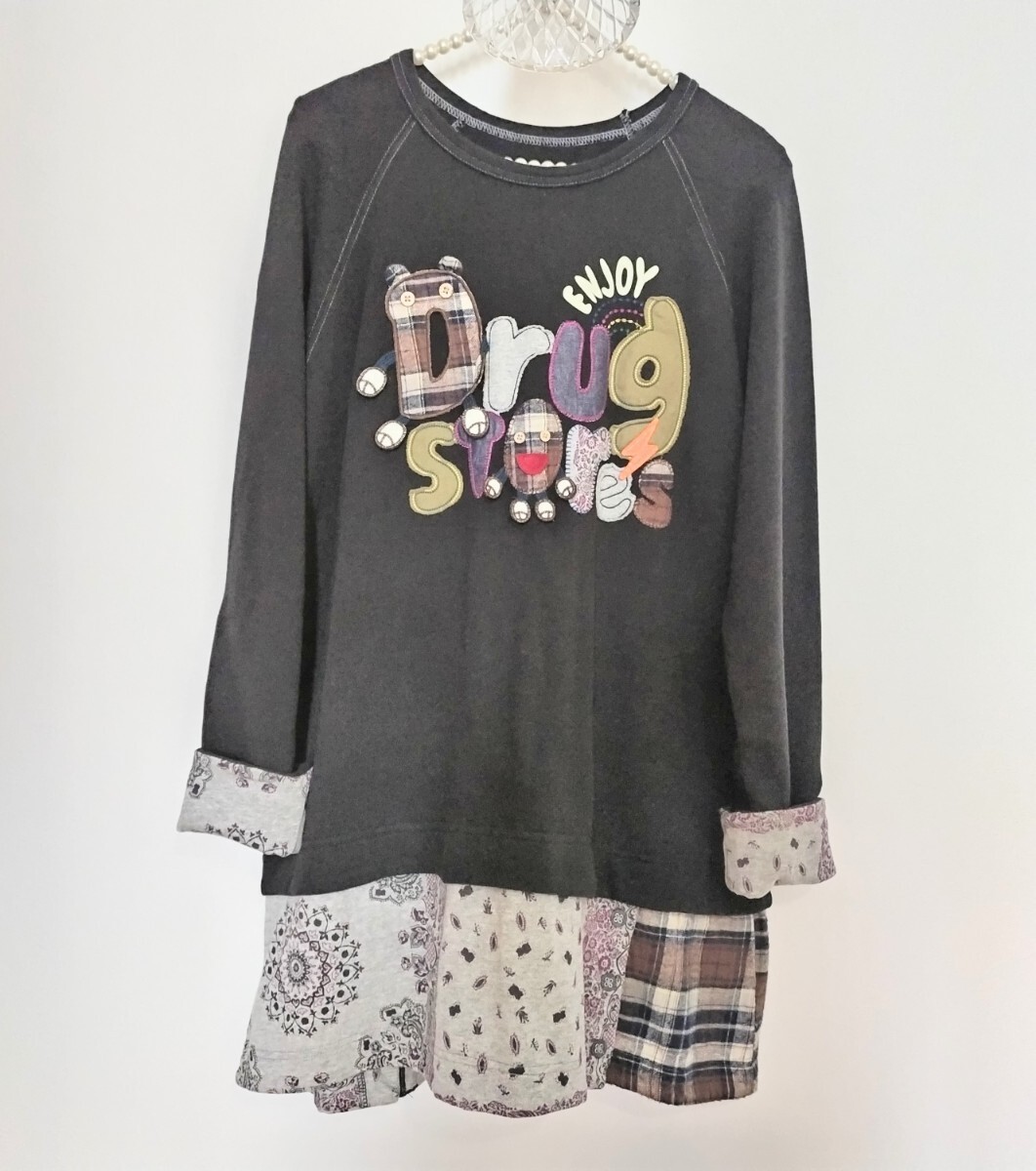 送料無料 drug store's (3) 長袖 ロング丈 トレーナー トップス チュニック ドラッグストアーズ 秋冬 レディース ブラック 拍卖