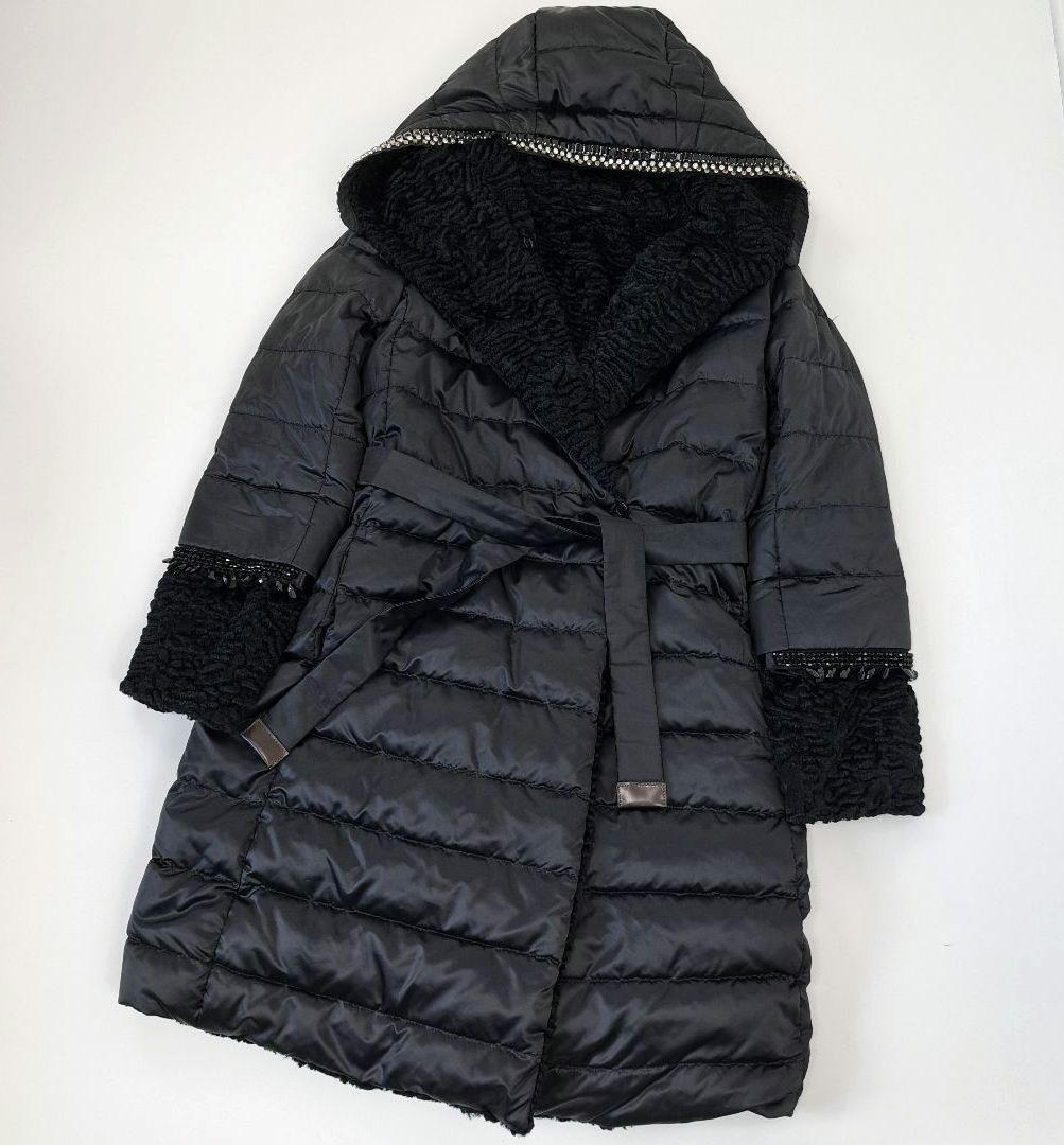 美品☆希少 S MaxMara The Cube マックスマーラ ビジュー アクセサリー付 リバーシブルコート ガウン ダウンコート 黒 ブラック拍卖