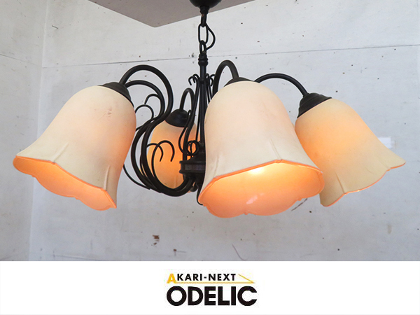 ■P472■美品■ODELIC/オーデリック■6灯シャンデリア■OC006687L■天井照明■エレガント■アイアン調■フラワーシェード■拍卖