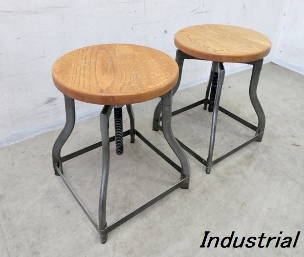 ■P857■美品■ADAL./アダル■ドリエル■インダストリアル■ナチュラル■スツール■カウンターチェア■昇降機能■ハイチェア■2脚セット拍卖