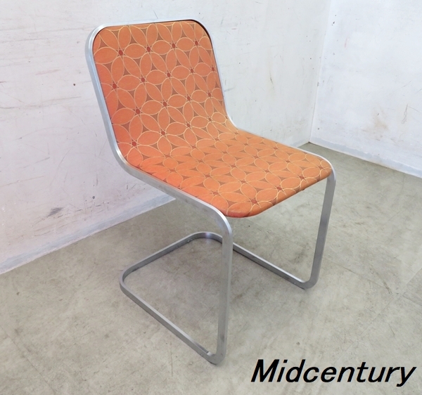 ■P929■美品■ヴィンテージ■ミッドセンチュリー■モダン■スペースエイジ■ダイニングチェア■幾何学模様■ステンレス■カンチレバー■拍卖