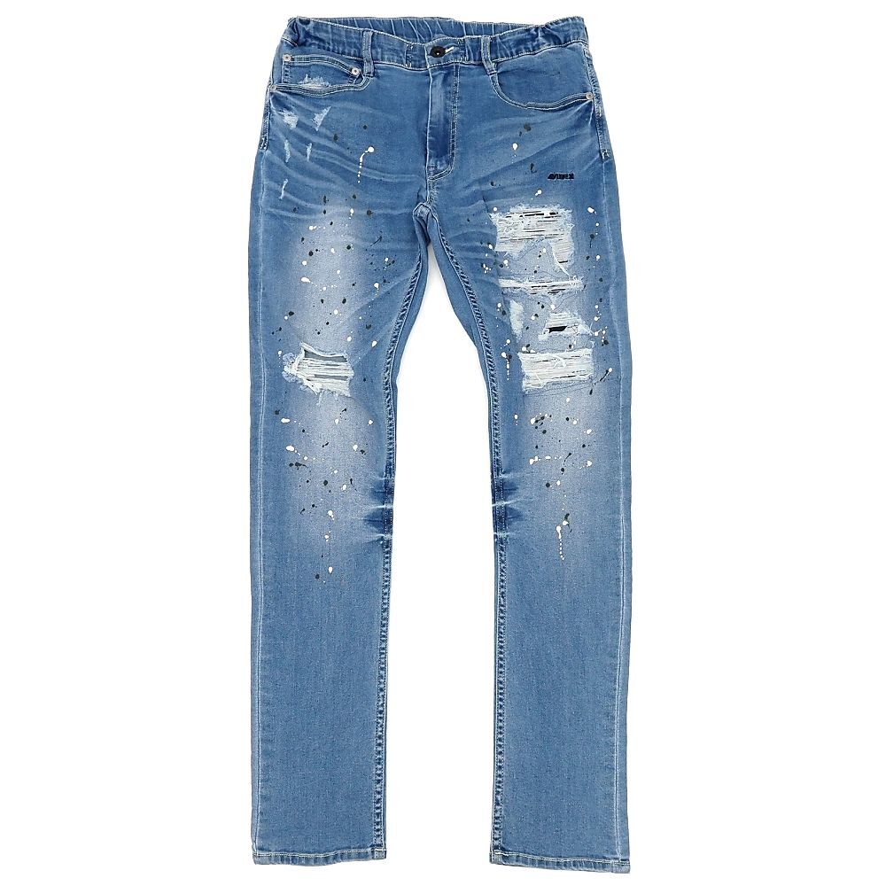G06364 未使用品 AVIREX EASY SKINNY JEANS スキニーデニム パンツ【サイズ:M】サックスブルー 783-3111003 クラッシュ ストレッチメンズ拍卖