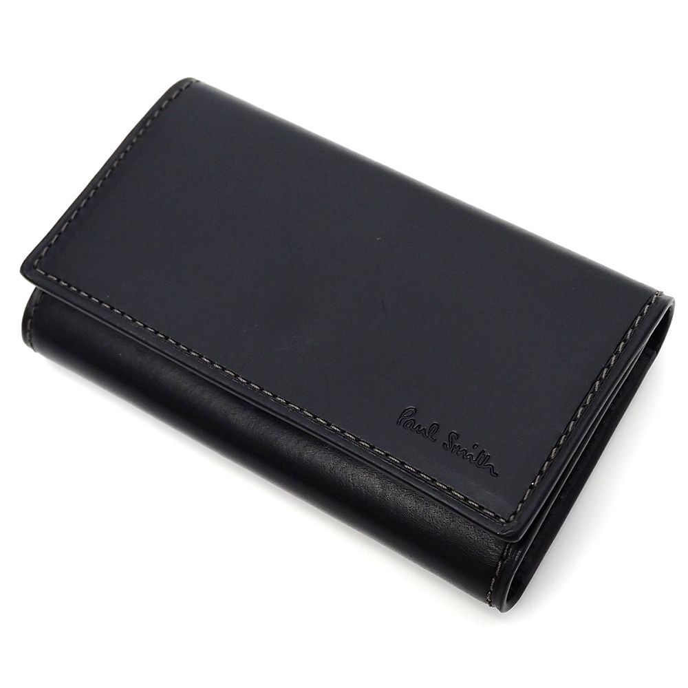 G06154 未使用品 Paul Smith ベジタンストライプトリム レザーキーケース ブラック BPS630 ポールスミス メンズ拍卖