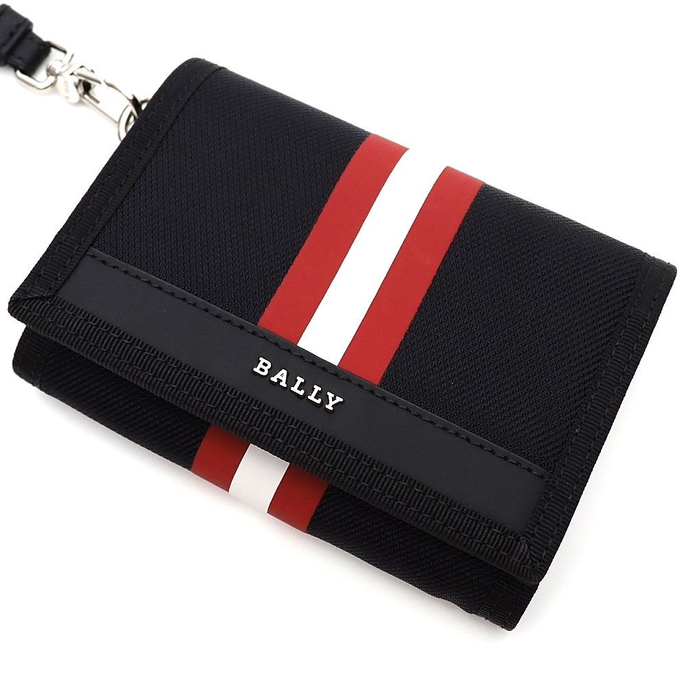 H06747 新品 BALLY/ストラップ付 ウォレット 3つ折り財布 ブラック バリー メンズ拍卖
