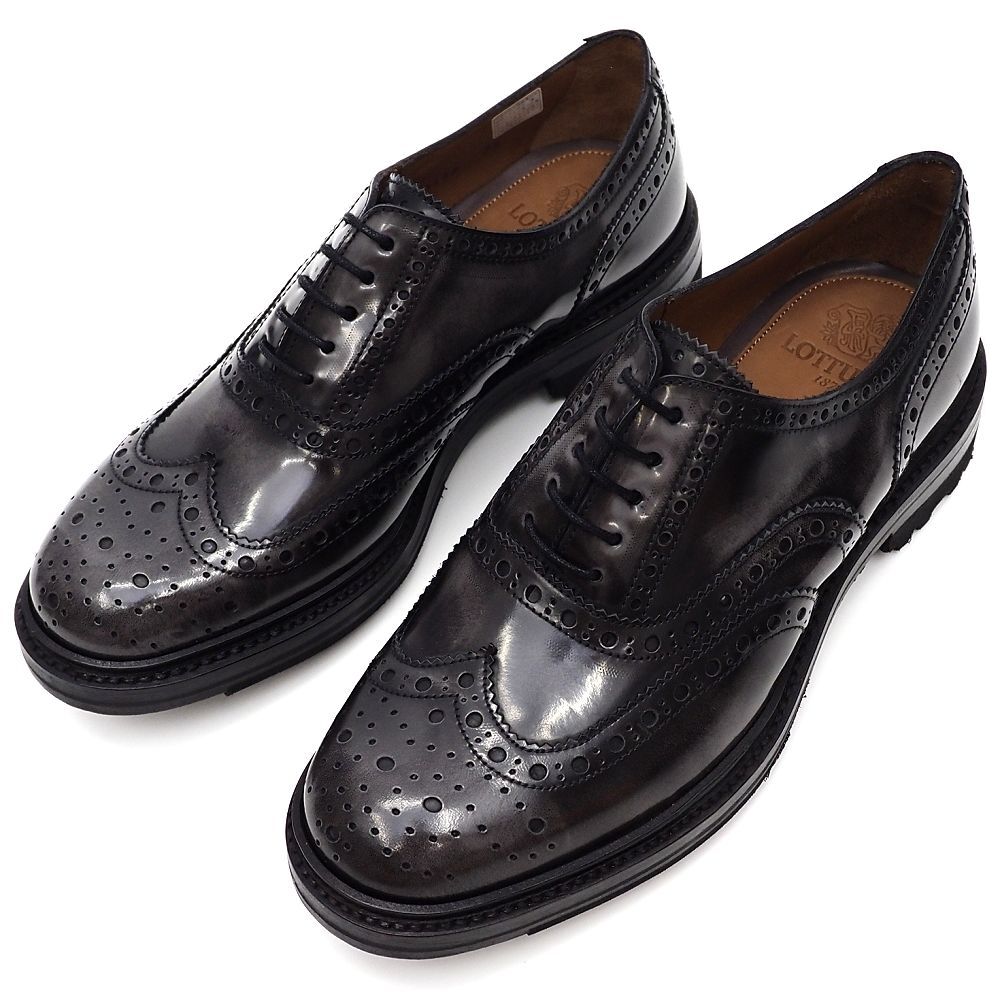 H06732 新品 LOTTUSSE 1877 ウイングチップ レザーシューズ 【サイズ:UK7.5】 ダークグレー 革靴 ロトゥセ メンズ拍卖