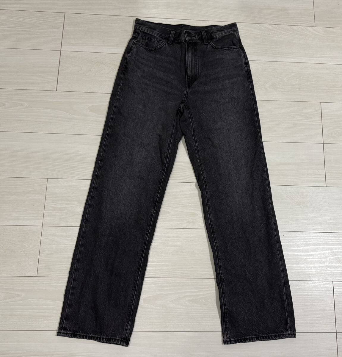 ★GU ジーユー ハイライズストレートジーンズ デニムパンツ ダークグレー Lサイズ★拍卖