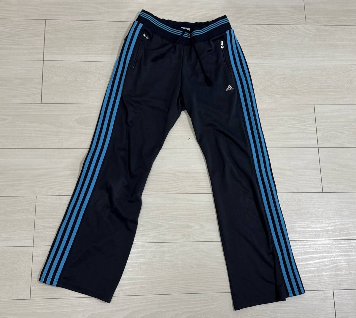 ★アディダス adidas ClimaLITE レディース ジャージ ロングパンツ M 紺 3本ライン ラメ★拍卖