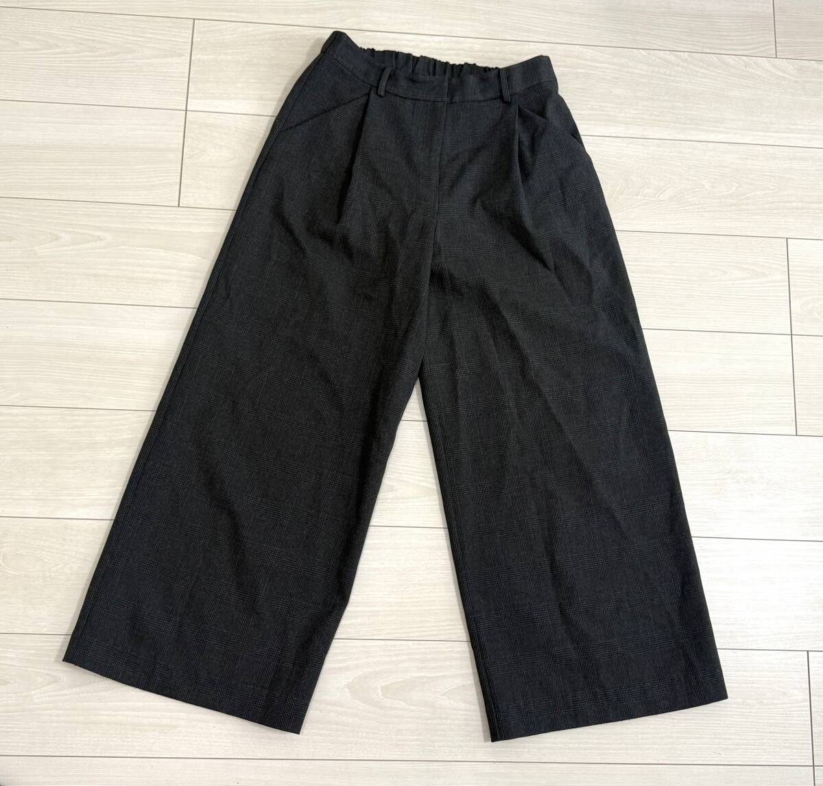★ラッピンナイン wrapin nine9 ワイドパンツ スラックス 日本製 Mサイズ レディース ダークグレーチェック★拍卖