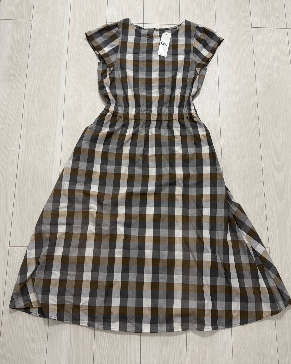 タグ付き/未使用★GU ジーユー ブロックチェック ロングワンピース Mサイズ ウエストゴム★拍卖