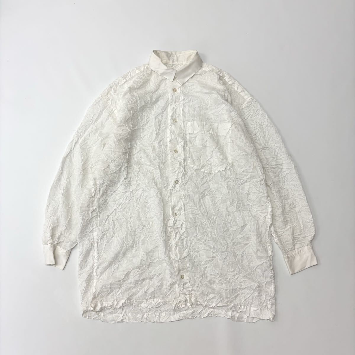 90s Vintage ISSEY MIYAKE イッセイミヤケ シワ プリーツ ビッグ シャツ SHIRT 日本製 ARCHIVE アーカイブ ホワイト サイズ M 709-0070拍卖