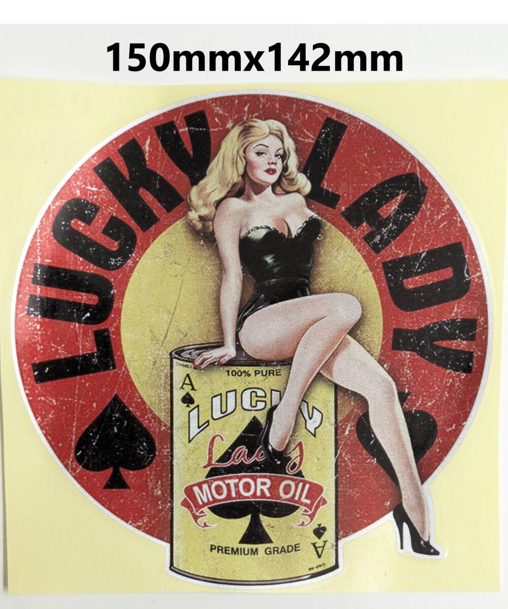 特価 キラキラ 150mmx142mm LUCKY LADY ラッキーレディ セクシーガール ガソリンステッカー モーターオイルステッカー レトロ ガレージ拍卖