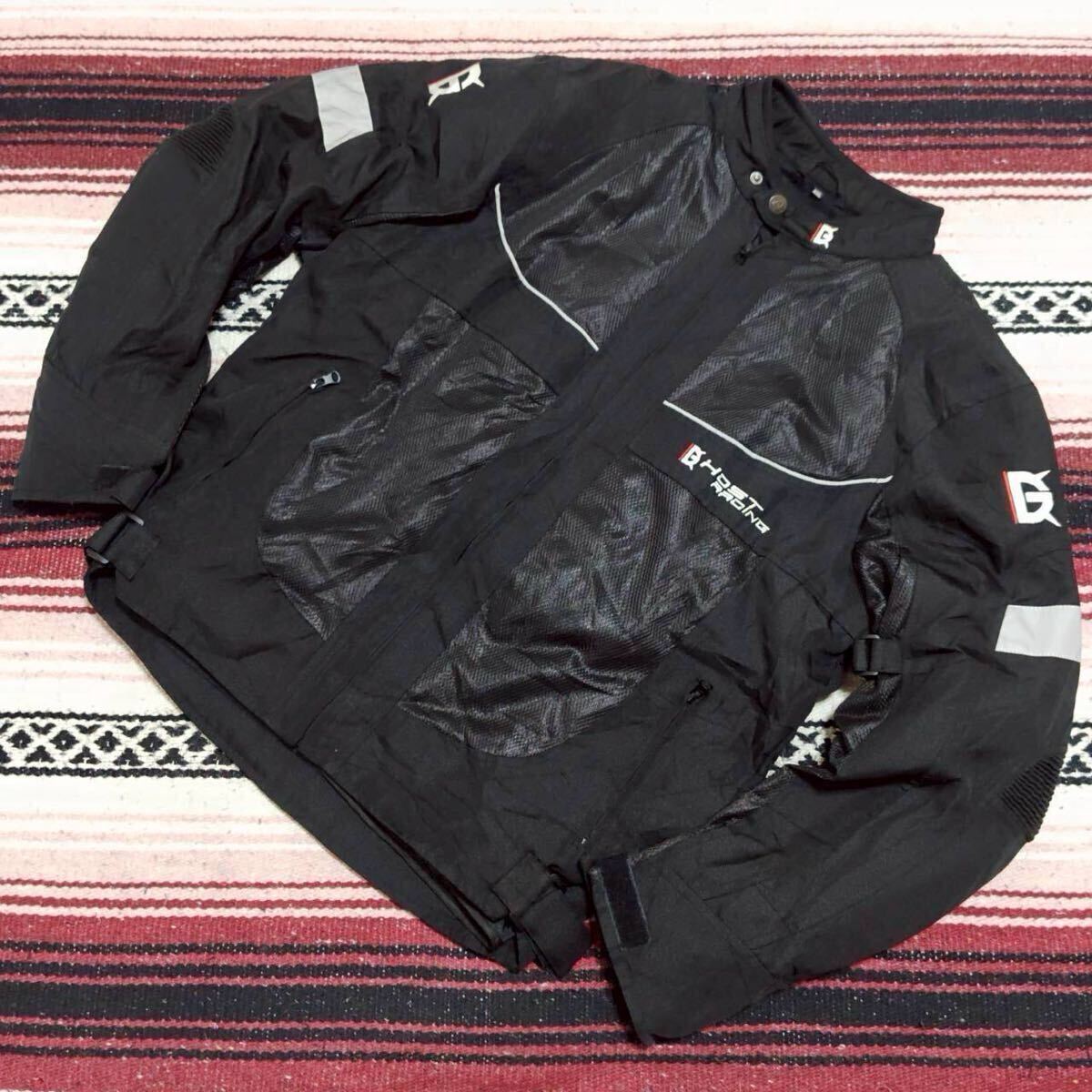 オールシーズン◎ツーリングに◎【GHOST RACING】 ライディングジャケット ライダース 肩 肘パッド バイク ツーリング 黒 XXL /Y36269ji拍卖