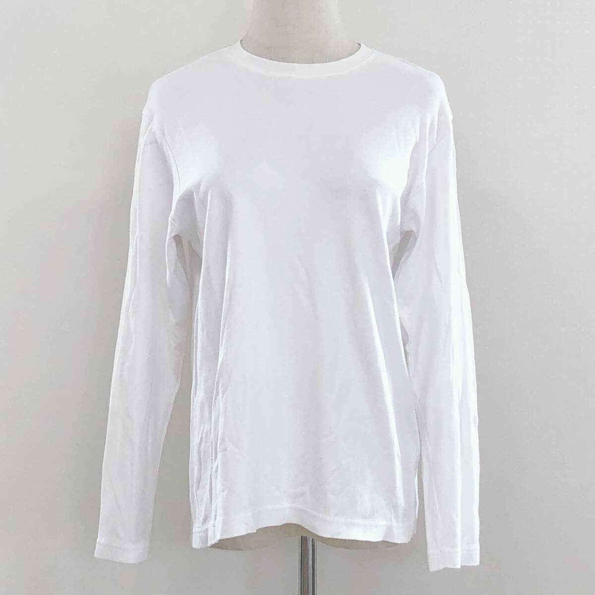 Y1508 美品 GU ジーユー レディース トップス ロンT 長袖 薄手 丸首 S ホワイト 白 無地 綿100% シンプル クール 万能 春秋 定番 インナー拍卖