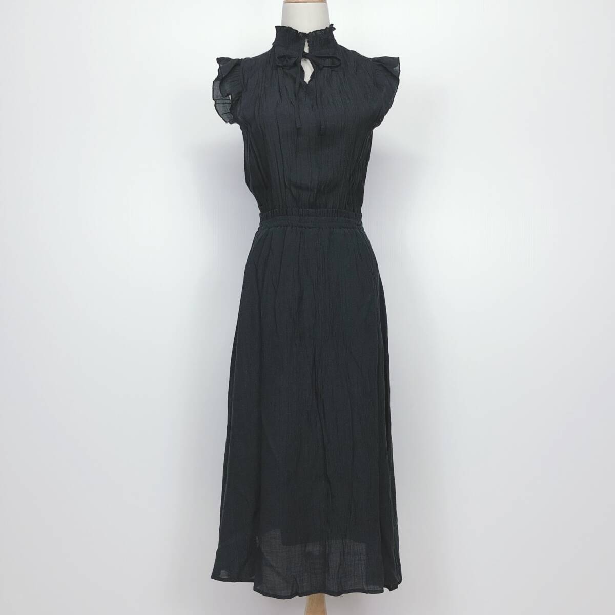 Y2116 美品 AS KNOW AS アズノゥアズ レディース ロングワンピース 薄手 透け感 ウエストゴム ブラック 黒 涼しげ大人かわいいエレガント 拍卖