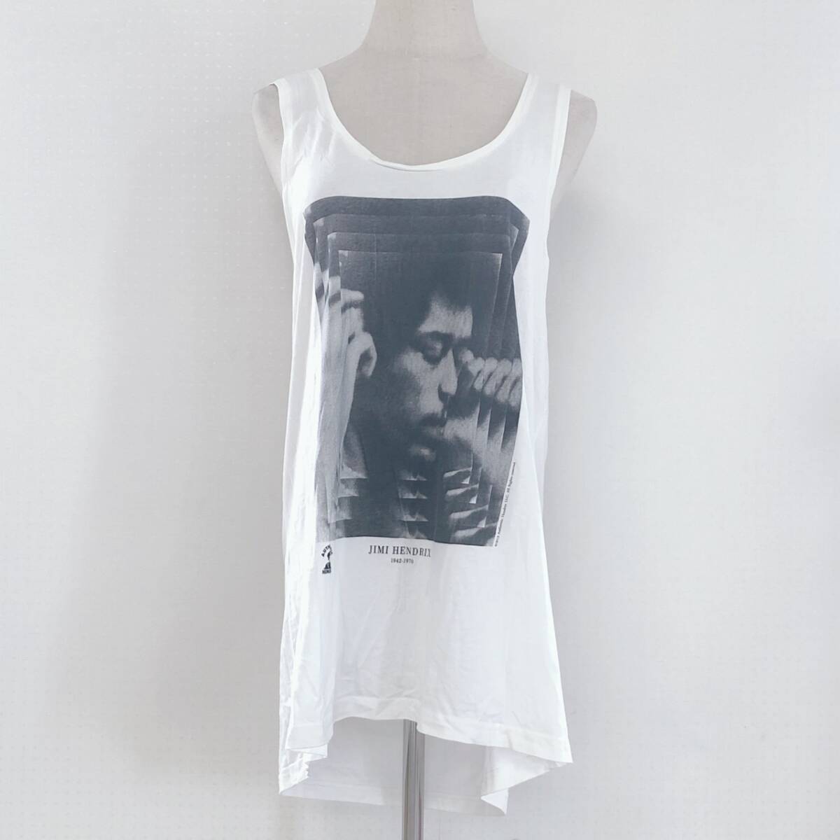 YZ1609 DIVIDED H&M ディバイデット エイチアンドエム レディース トップス タンクトップ 薄手 ロング丈 伸縮性 L 白 黒 プリント 綿100%拍卖