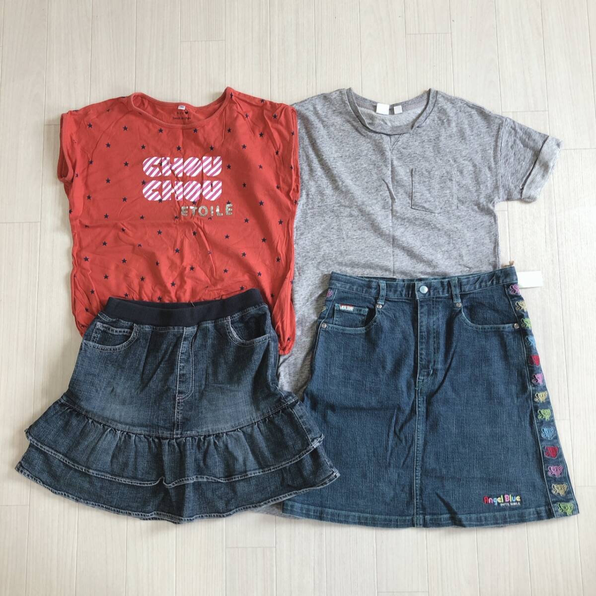 Y2287 キッズ 子供服 サイズ150 4着セット まとめ売り トップス ワンピース ジーンズスカート二点拍卖