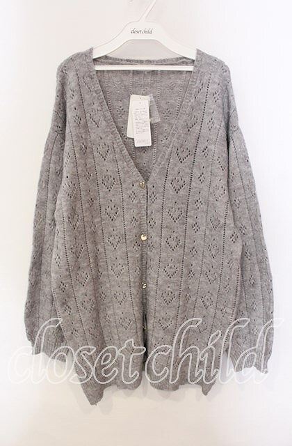 axes femme POETIQUE / ハート透かし編みニットカーディガン グレー O-25-09-13-025-AX-TO-IG-OS拍卖