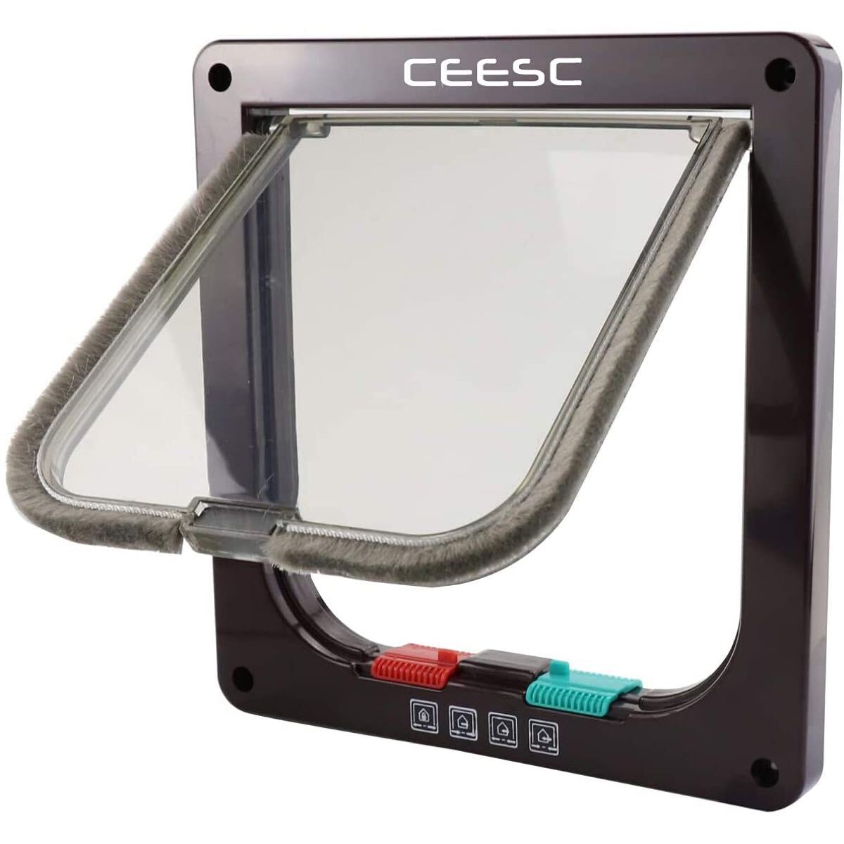 CEESC 4WAY ペットドア 小型 犬 猫 ペット出入り口 ドア 勝手口 扉 冷暖房対策 日本語取扱説明書付き (ブラウン,S)拍卖