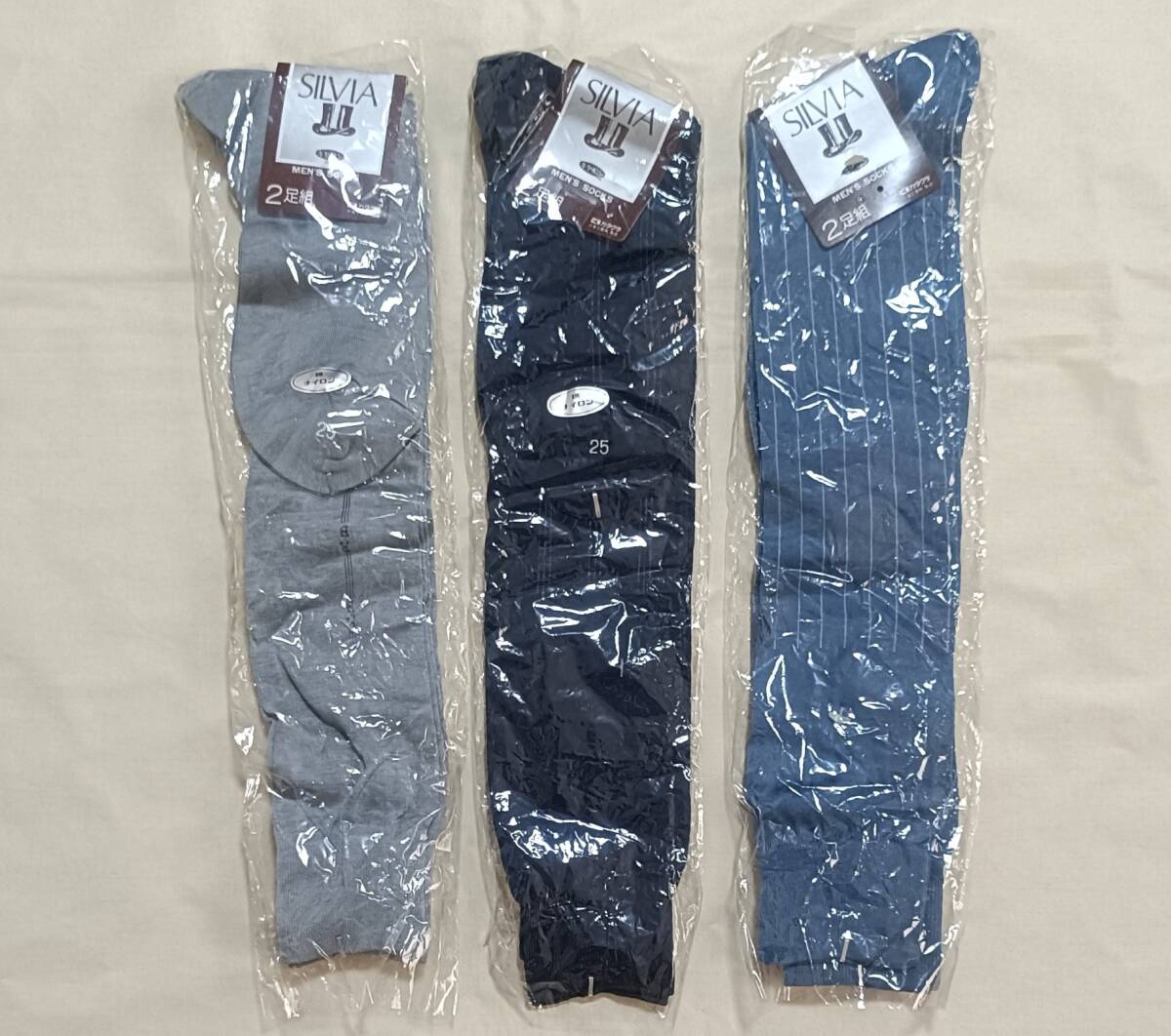 6足セット 未使用 ロングホース ソックス SILVIA シルビア キャロン 靴下 25cm メンズ ビジネス ハイソックス まとめ売り 薄手 8027拍卖