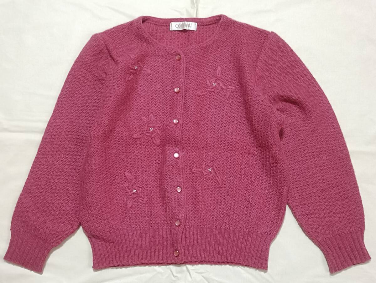 CORDIER コルディア ワールド 長袖 カーディガン セーター ニット レディース 9 ワイン 刺しゅう エンブロイ 7947拍卖