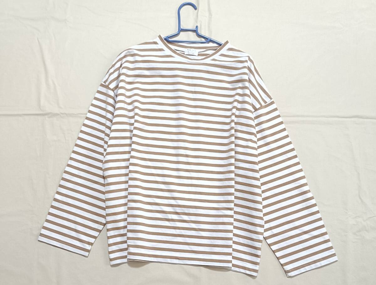A.U.G. relaxing オーグリラクシング ワイド 身幅65cm オーバーサイズ 七分袖 長袖 Tシャツ レディース 1 ボーダー 7865拍卖