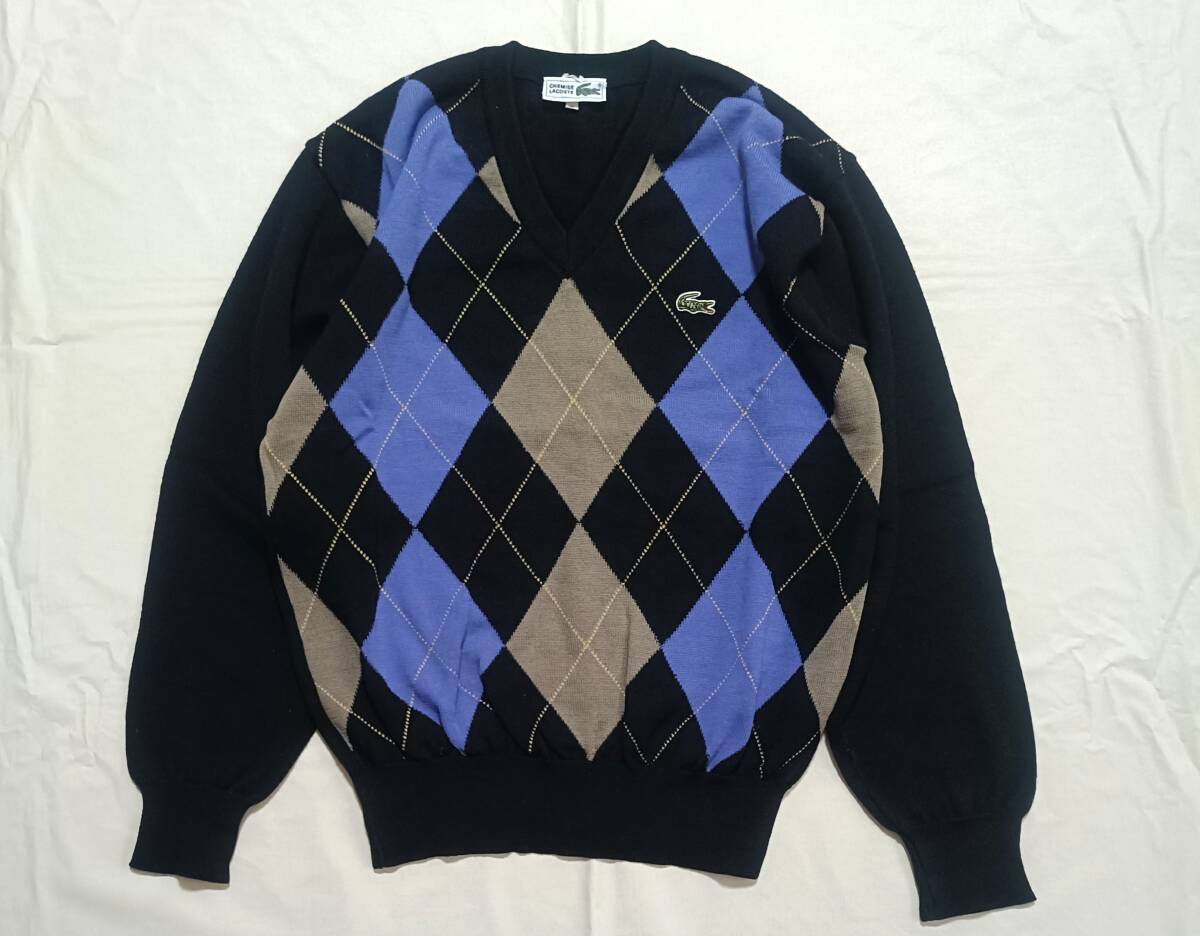 CHEMISE LACOSTE シュミーズ ラコステ 文字ワニ 長袖 セーター ウール ニット メンズ 3 アーガイル柄 8045拍卖
