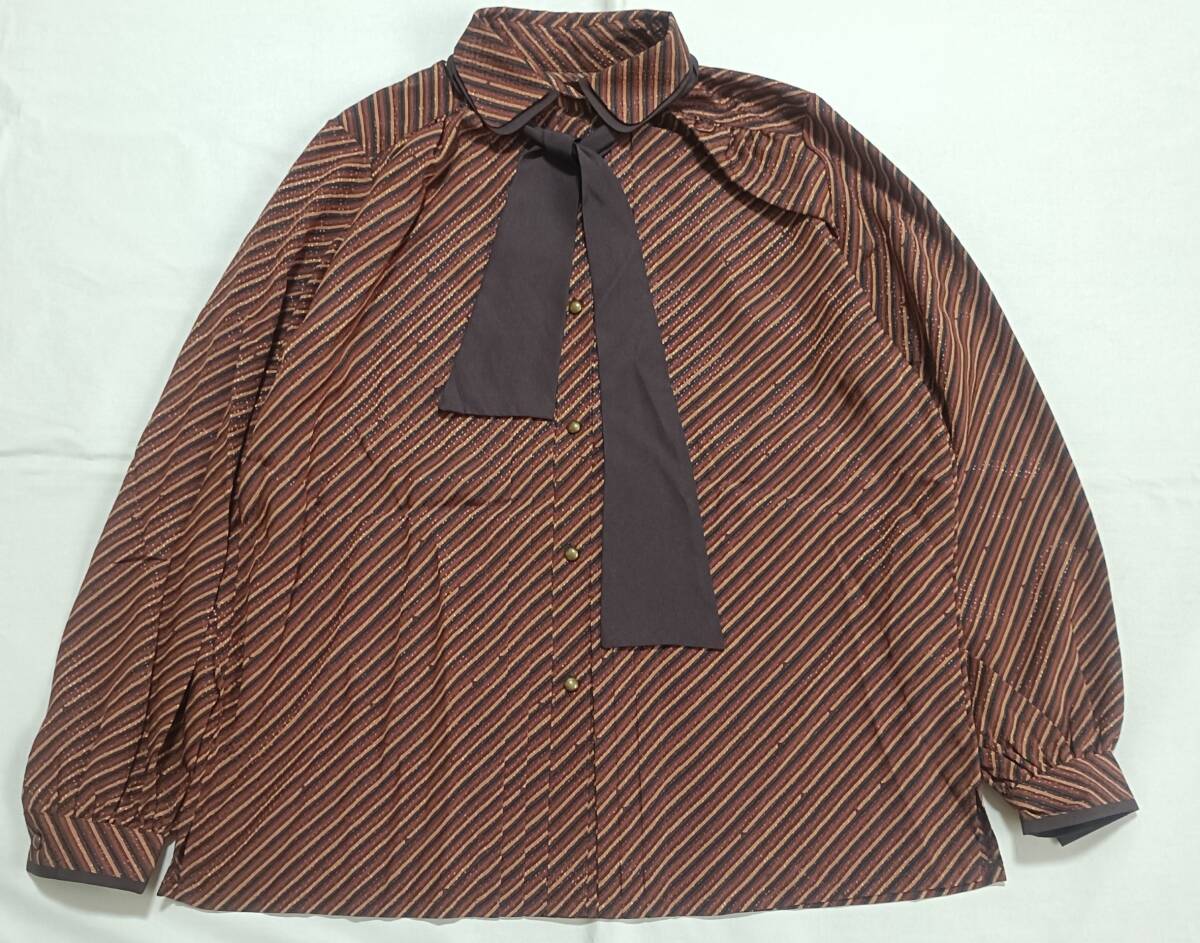 LEPORTE TOKYO STYLE レポルテ 東京スタイル 長袖シャツ ボウタイ リボン ギャザー ブラウス ストライプ レトロ ポリエステル 7938拍卖