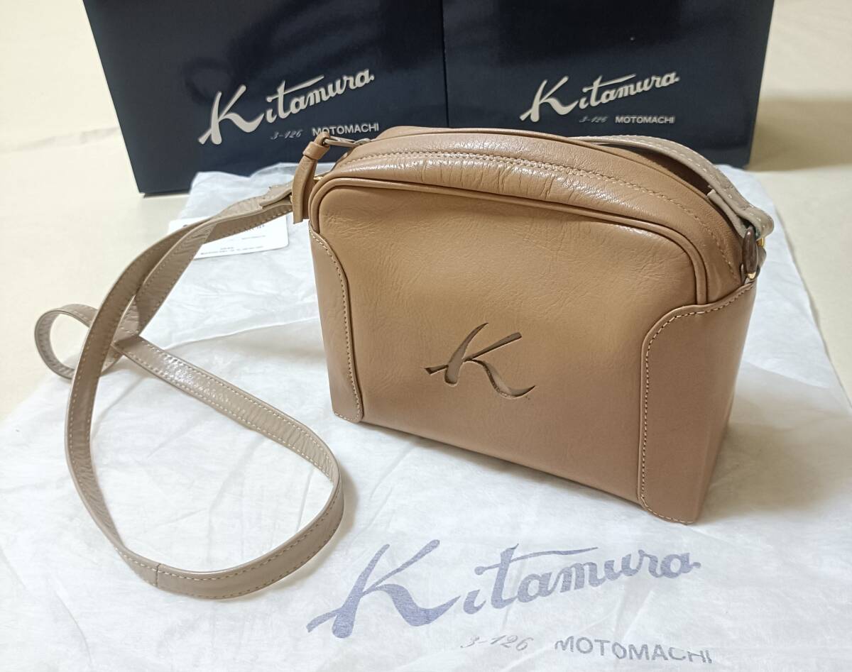 宅急便送料込み KITAMURA キタムラ レザー ショルダーバッグ 革 ベージュ 7944拍卖