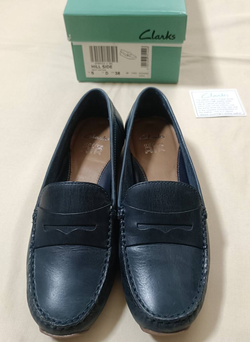 外箱付き Clarks クラークス active AIR ローファー 本革 革靴 UK5 24cm ネイビーレザー 8002拍卖