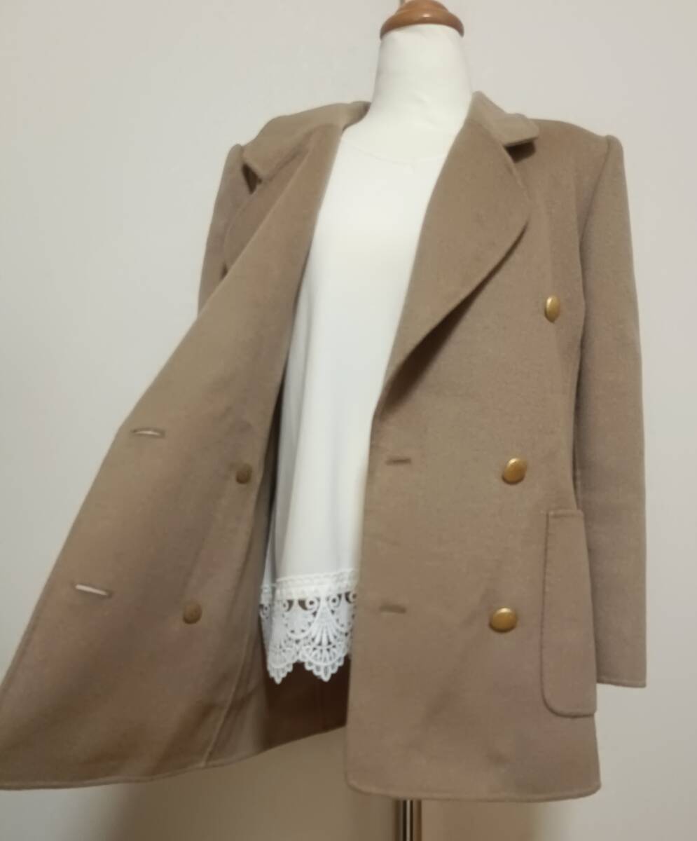 宅急便送料込み SABURO カシミヤ 100% コート ダブル テーラード ジャケット 金ボタン ハーフ ショート レディース 38 8058拍卖