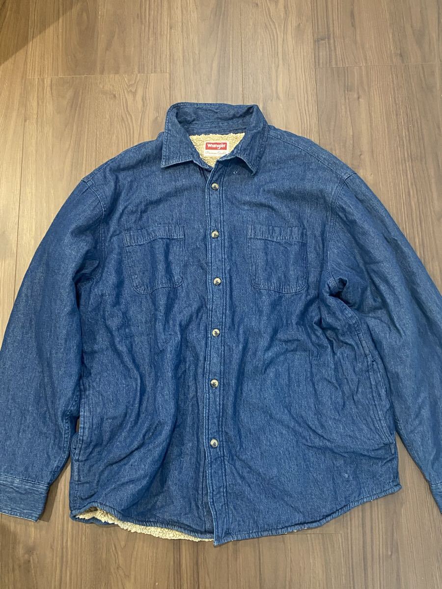 ラングラー デニム シャツジャケット 裏ボア XL 大きめサイズ インディゴ Y2K拍卖