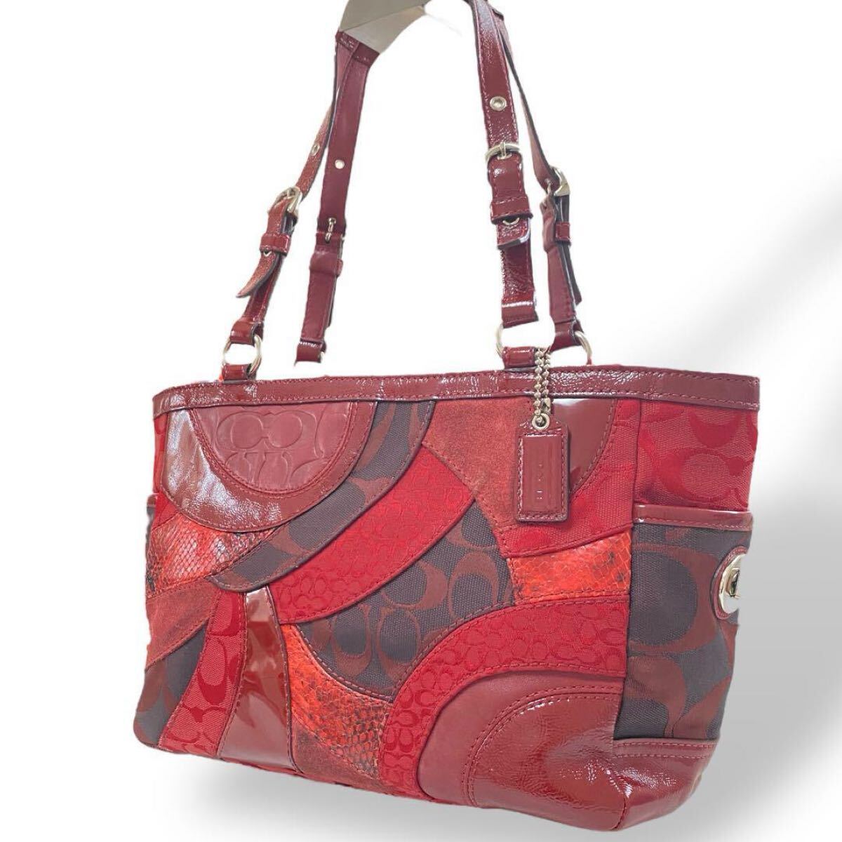 Coach totebag Patchwork Python Turn Lock コーチ パッチワーク パイソン エナメル スエード キャンバス ターンロック拍卖