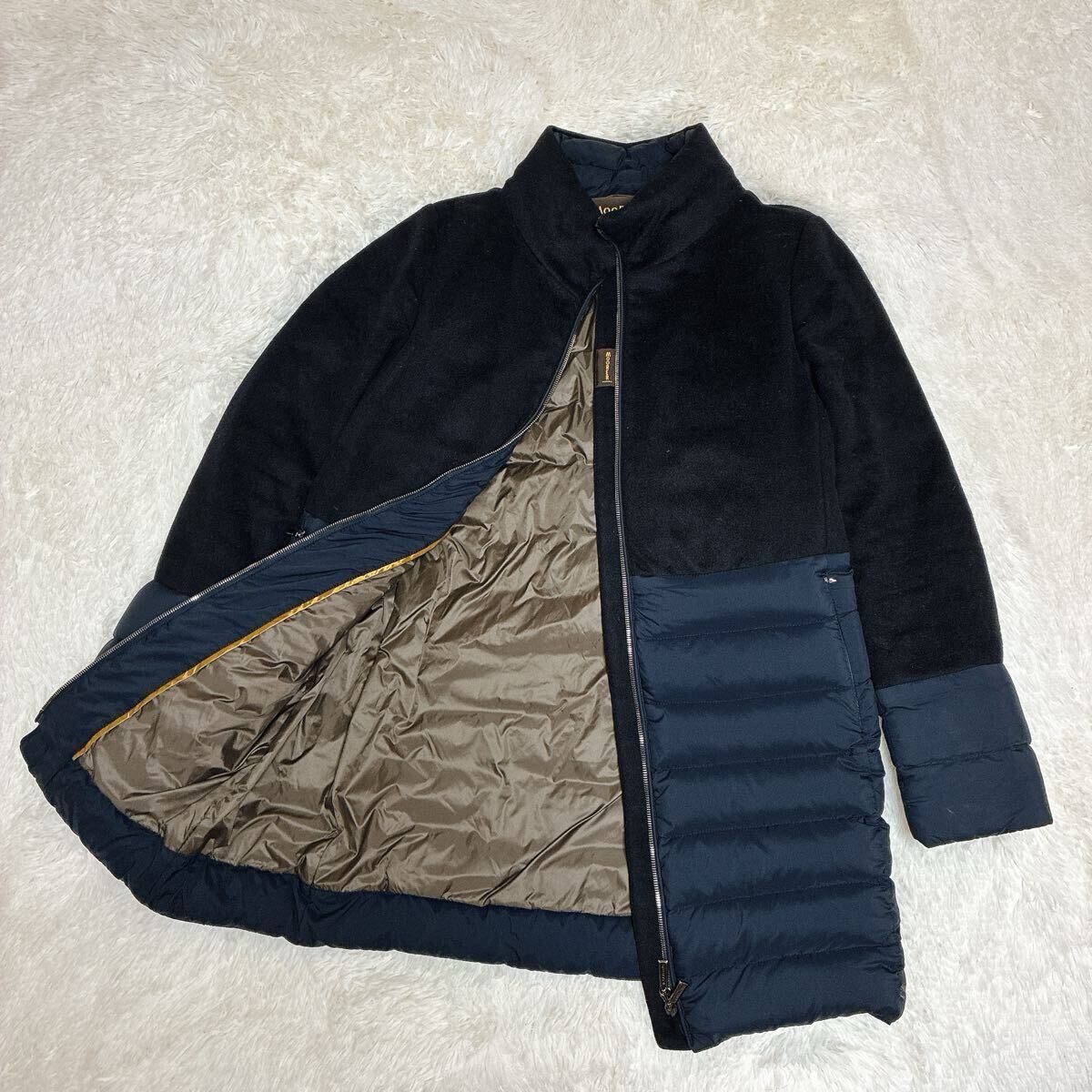 【送料無料】MooRER ムーレー VERONA 高級 ダウン×ウール 切替 ロングコート 42 濃紺 ダウンコート ダブルジップ イタリア製 アウター拍卖