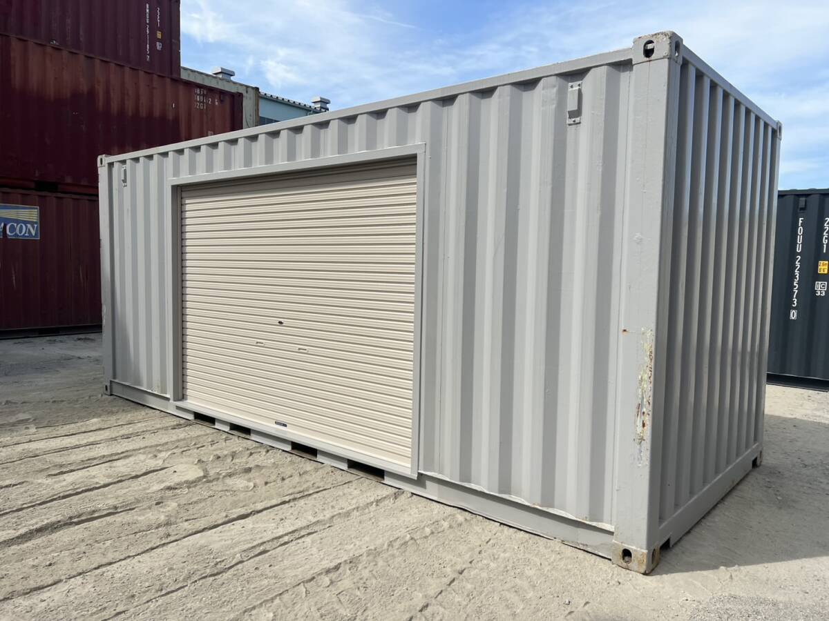 【愛知発】中古 海上コンテナ シャッター付 20フィート 仮設 倉庫 物置 バイクガレージ 車庫 20F 海コン プレハブ コンテナ 収納拍卖