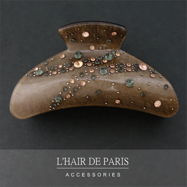 豪華★大粒クリスタルスターライトBIGヘアクリップ大★ブラウン★茶 クリスタル バンスクリップ インポート リトルムーン 新品 ロングヘア拍卖