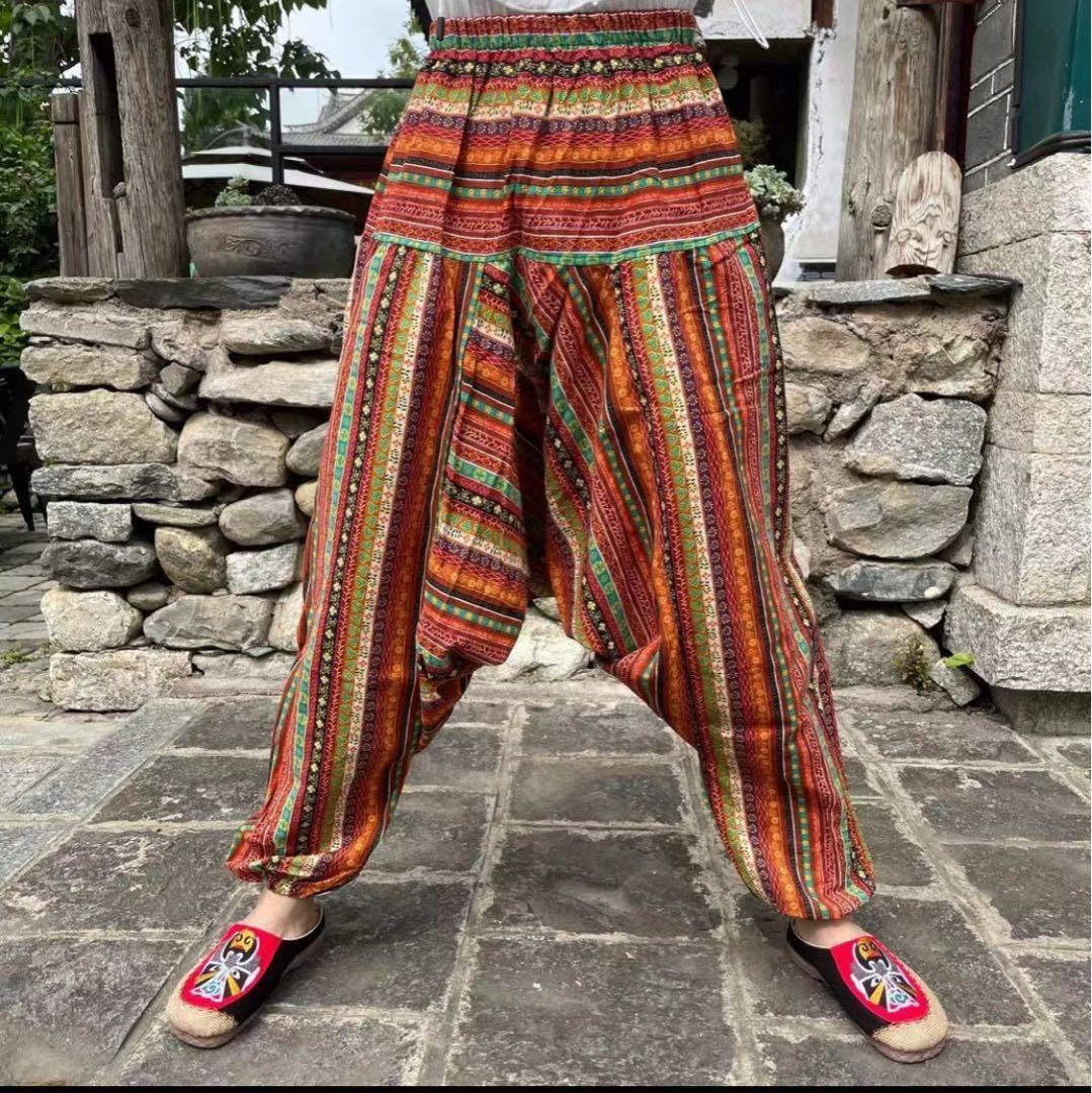 アジアン エスニック 柄 アラジン サルエルパンツ ゴム 男女兼用拍卖
