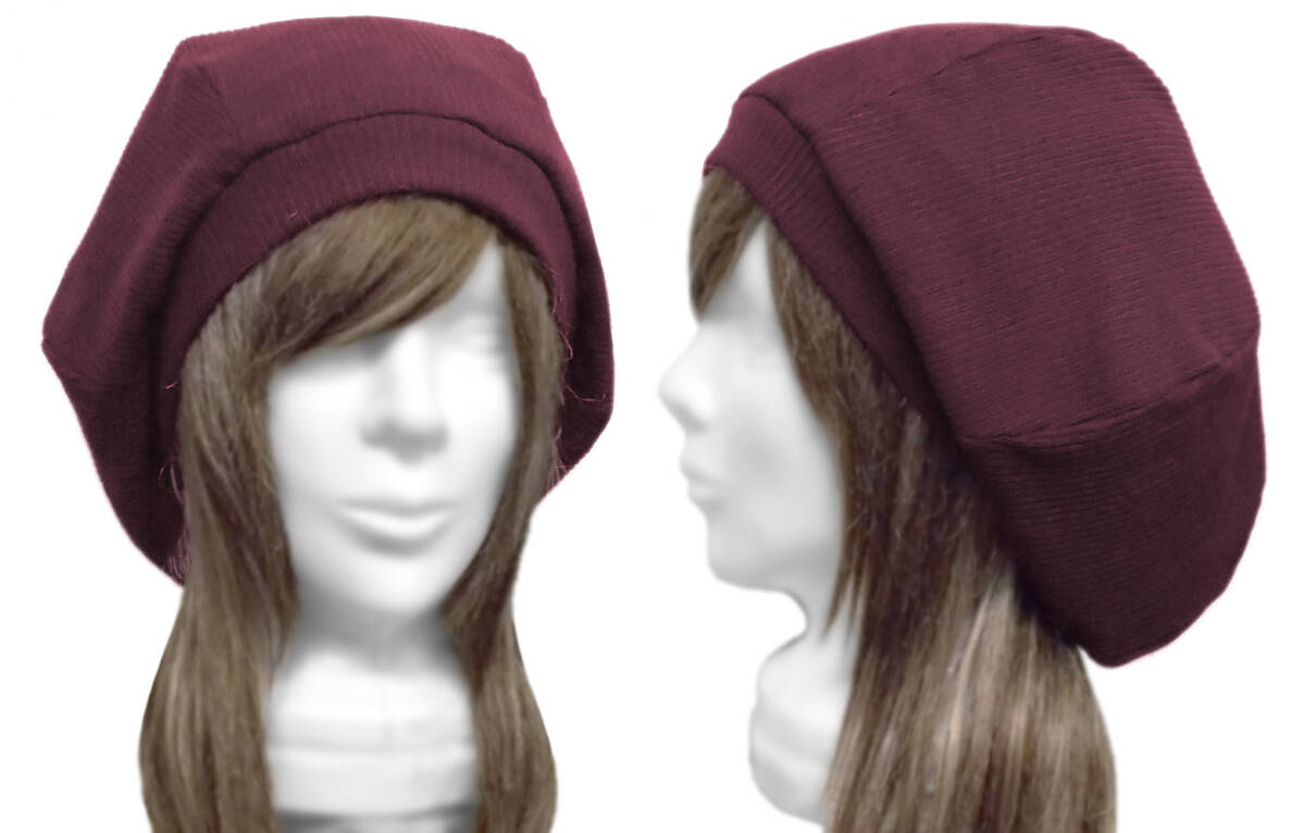 ◇送料無料◇ ハンドメイド◆ゆったりルーズ・リブ付ベレー帽◆リブ織ストレッチコットンニット/レッド系 ◇小顔効果・オールシーズン◇拍卖