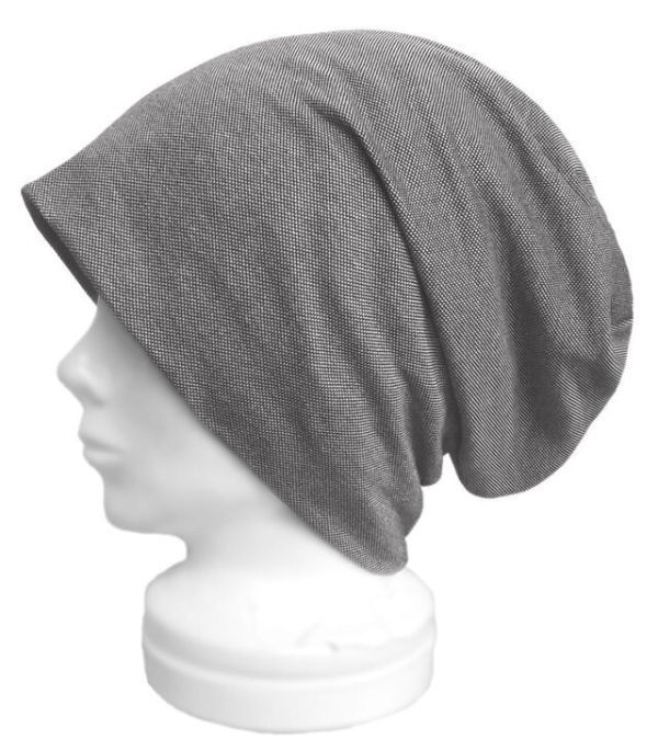 ◇送料無料◇ ハンドメイド◆ルーズワッチキャップ◆ジャガード織コットンニット/黒×グレー ◇ゆったり・小顔効果・オールシーズン着用◇拍卖