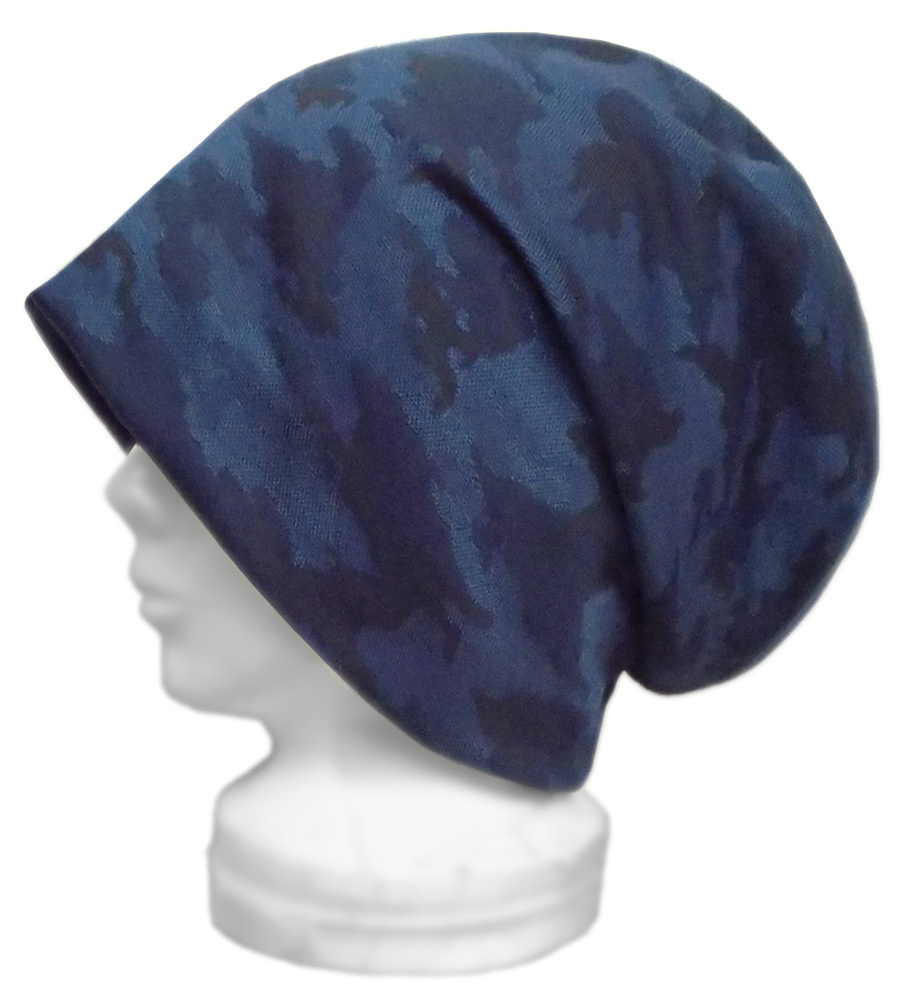 ◇送料無料◇ ハンドメイド◆ルーズワッチキャップ◆迷彩柄ジャガード織ニット/ネイビー系 ◇ゆったりサイズ・小顔効果・長いシーズン◇拍卖