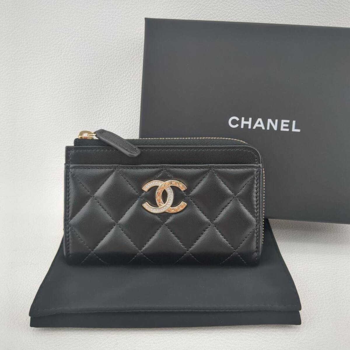 未使用 CHANEL コインケース カードケース 小銭入れ マトラッセ ラムスキン ココマーク ブラック ゴールド金具 シャネル ◆2005拍卖