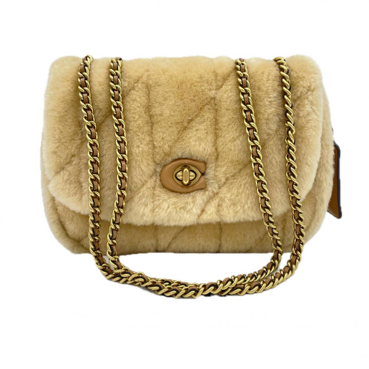 COACH コーチ ピロー マディソン シアリング キルティング CE721 チェーンショルダーバッグ フェイクファー ベージュ ◆2004拍卖