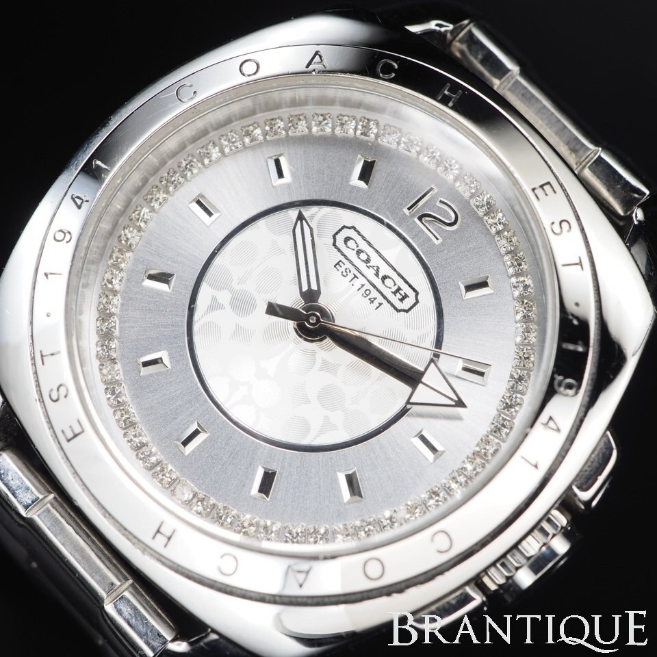 ◆即決あり◆ COACH コーチ CA.43.7.14.0629 SS QZ 電池交換済み 透明石 キラキラ USED 稼働 レディース 腕時計 「27673」拍卖
