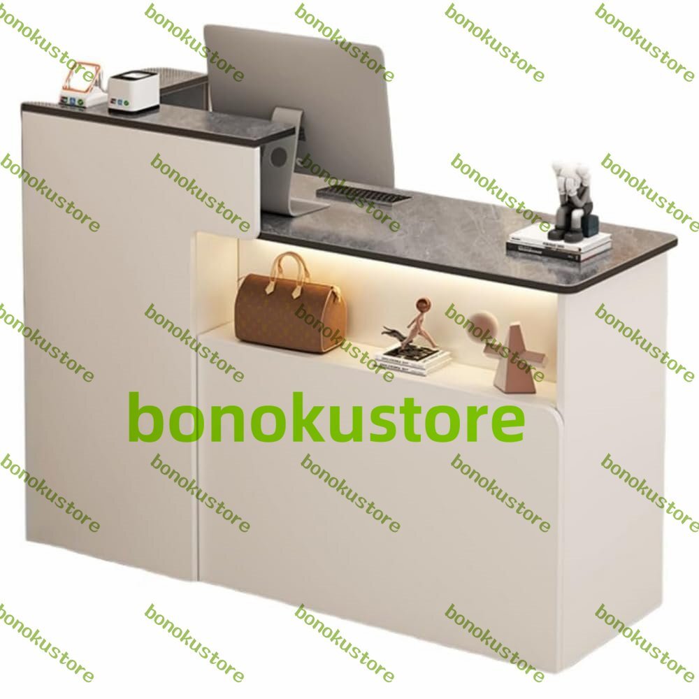 レジカウンター 受付カウンターレ レジ係カウンター 木製 (ストーングレイン+ホワイトキャビネット 120×50×100cm 右コーナー)拍卖