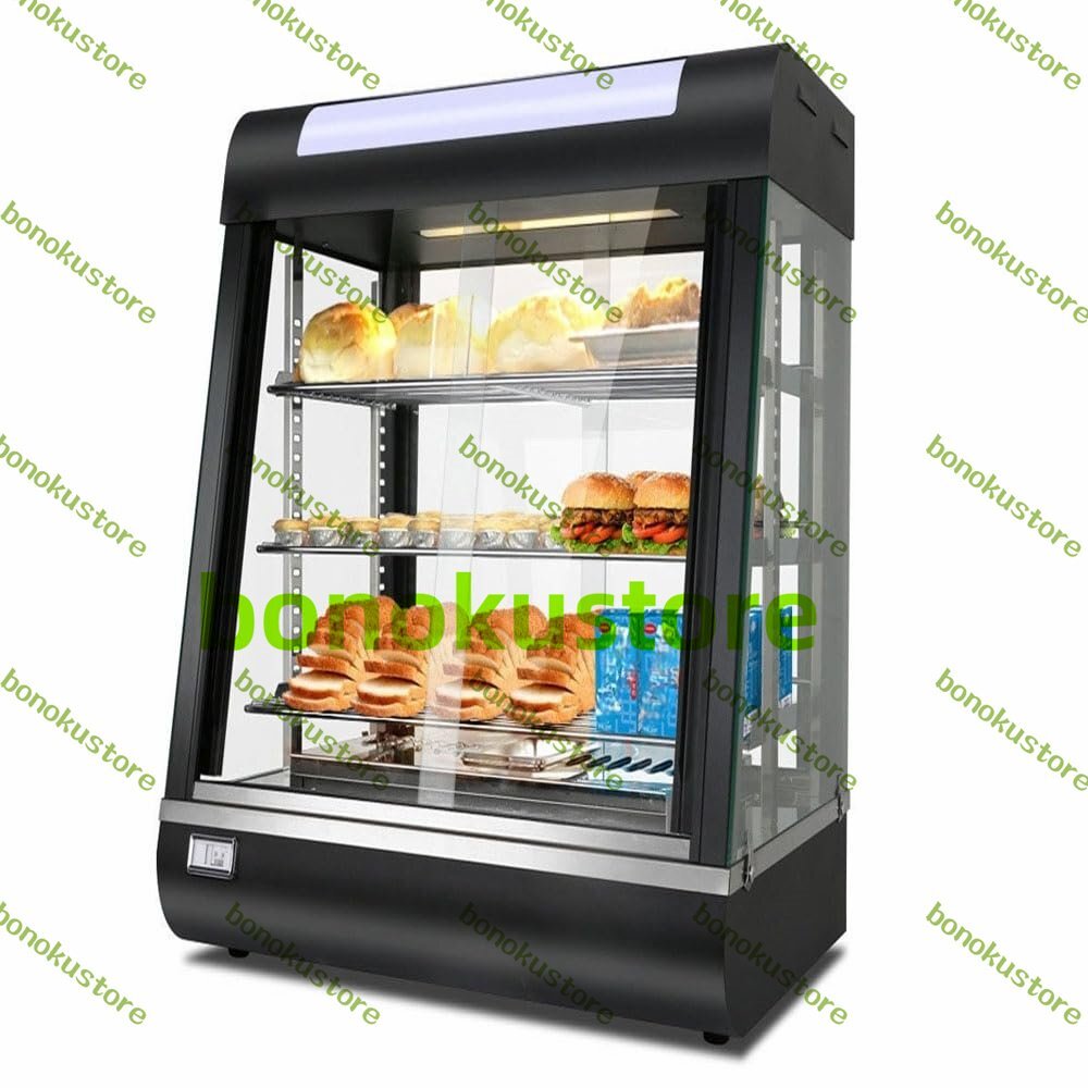 ホットフードショーケースウォーマー 3層業務用フードウォーマー 1000W温度範囲0?85℃ LED照明 強化ガラス ベーカリー (60-4ブラック)拍卖